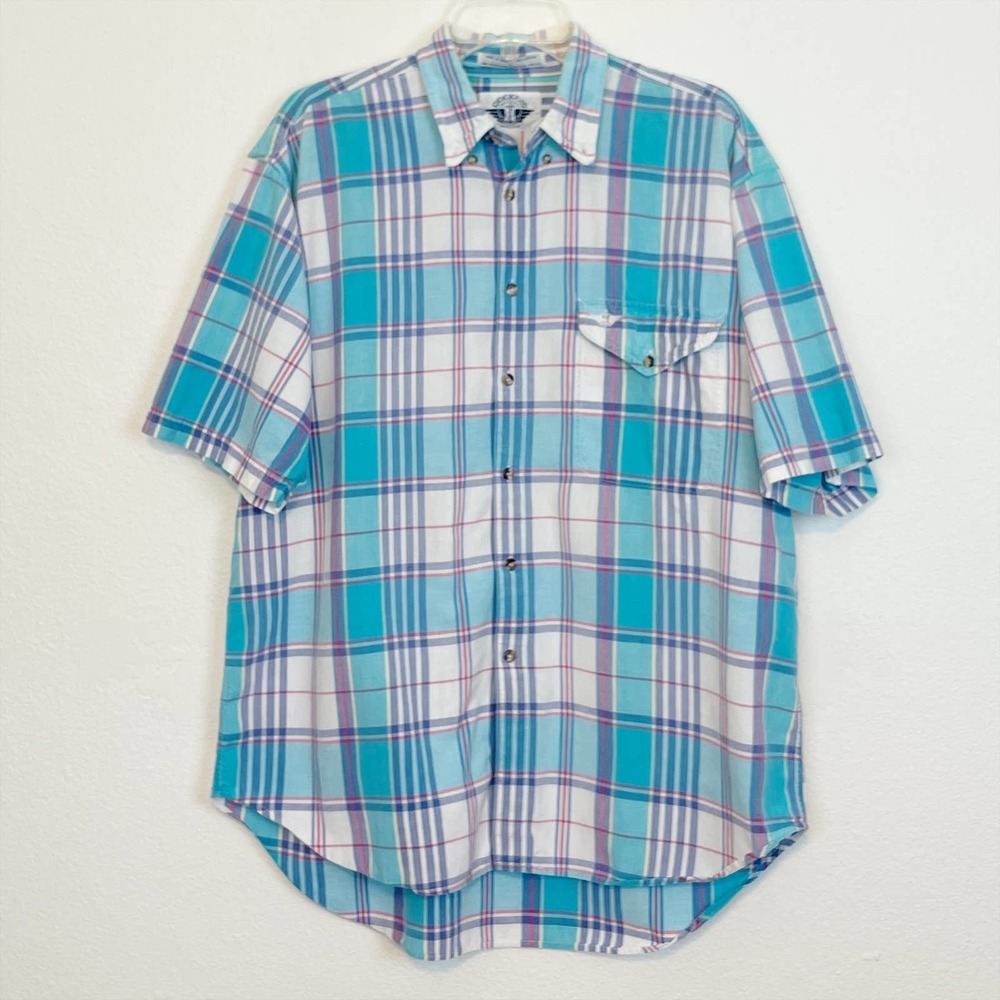 Vintage Dockers Levi's Short Sleeve Plaid Button Up Blue Large